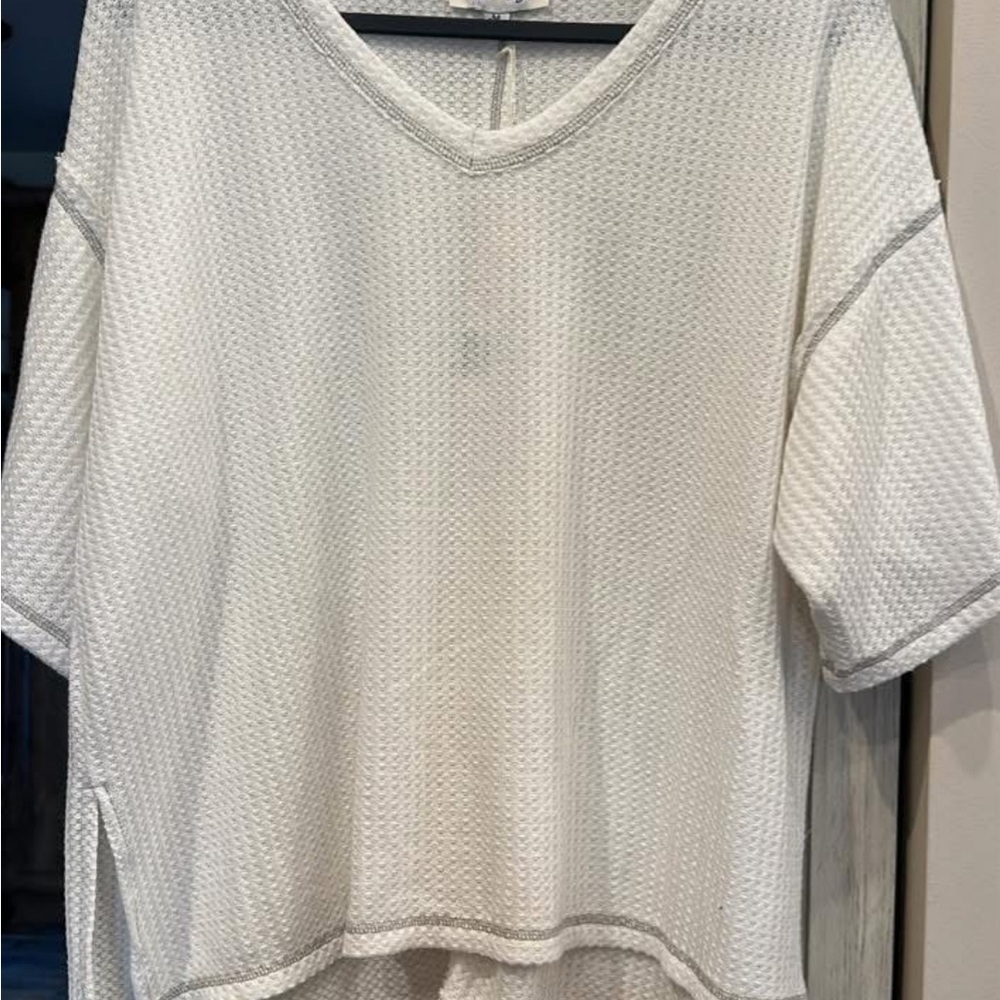 She and Sky Cream Tan Boxy Short Sleeve Tee